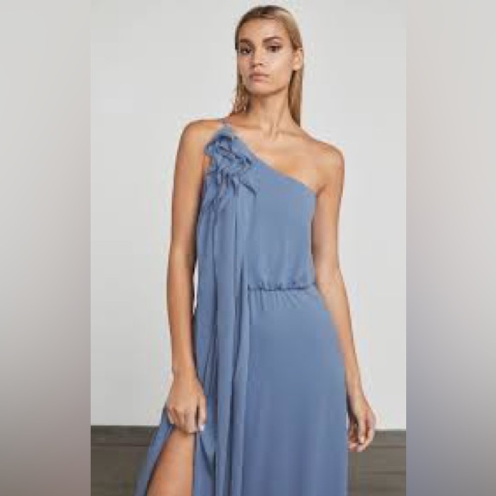 NWT size large one shoulder beautiful maxi dress with side slit light blue